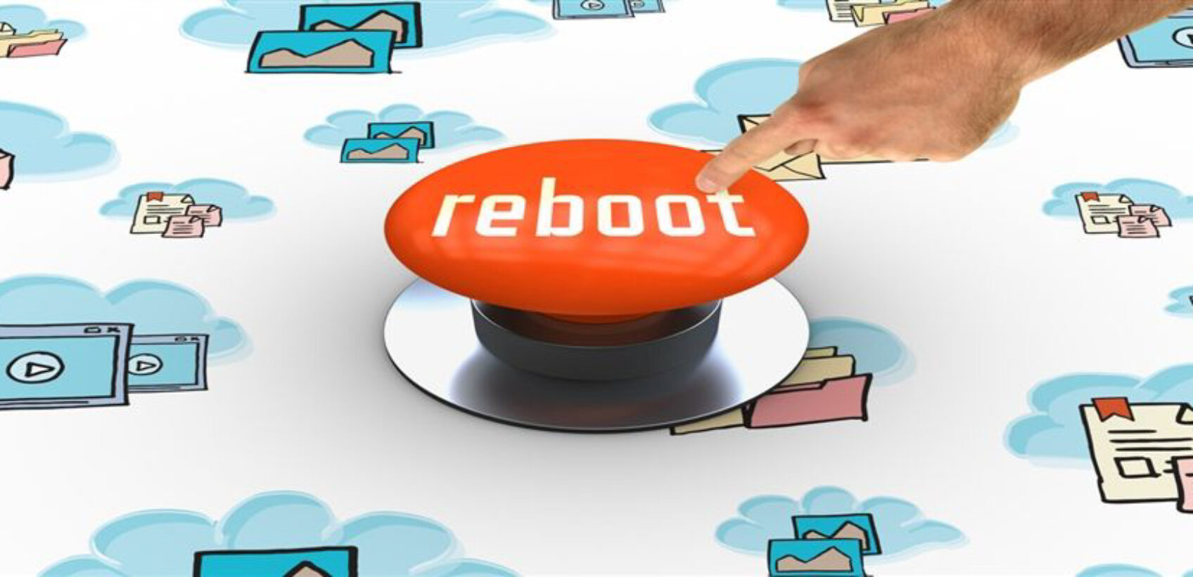 Finger pressing Reboot Button
