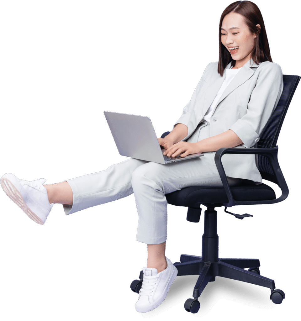 Woman sitting on an office chair using a laptop